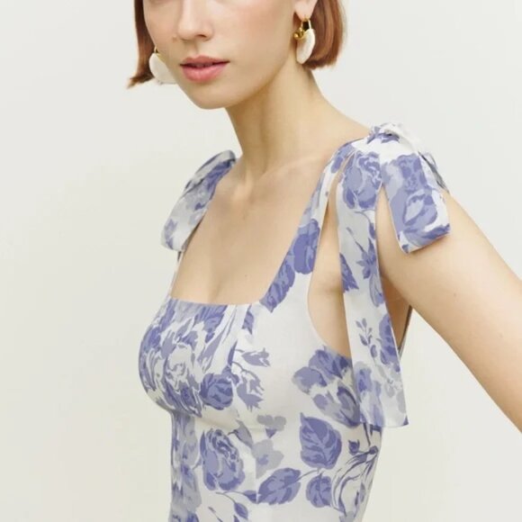 Reformation Twilight Dress in Lucerne - Petite (Blue & Ivory) - Picture 3 of 5